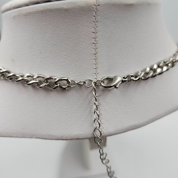 Pale Green, Teal and Rhinestone Necklace - Picture 7 of 8